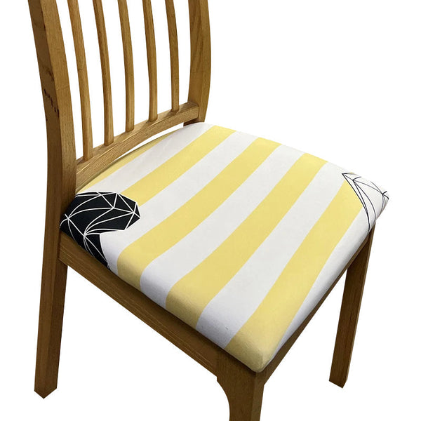 Chair Cover Yellow Linear Pattern Print Stretch Seat For Dining Kitchen Slipcovers