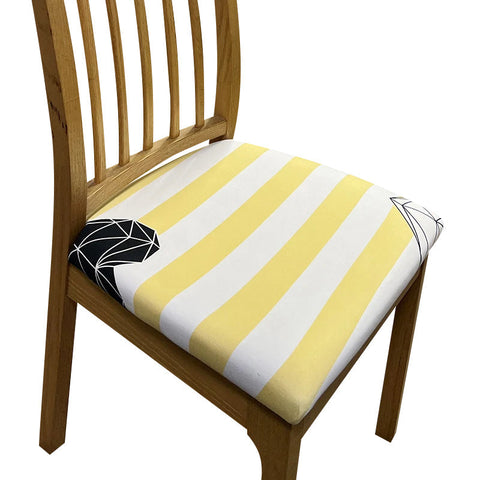 Chair Cover Yellow Linear Pattern Print Stretch Seat For Dining Kitchen Slipcovers