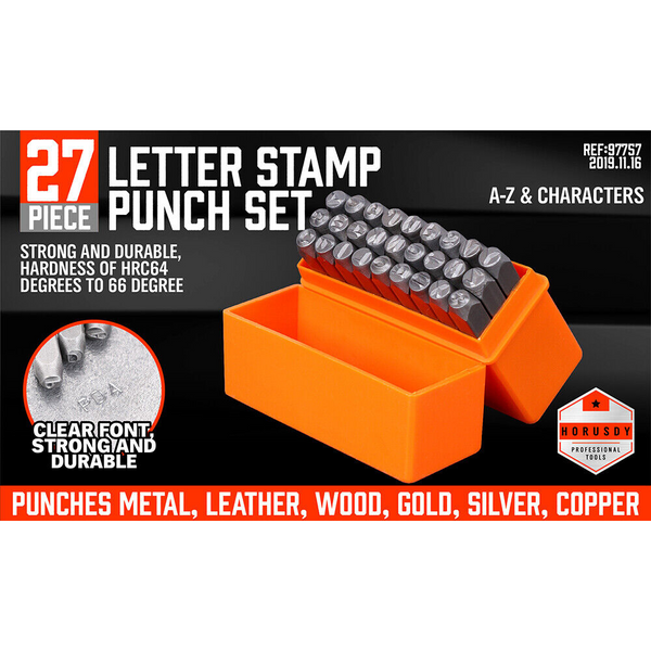 27Pc 6Mm Capital Letter Stamp Punches Set Metal Plastic Wood Leather With Case