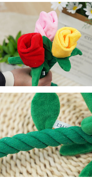 Dog Toy Rose Flower Plush Durable Biting Tooth Cleaning Cotton Rope Knot Crinkle Sound Self Entertainment Interactive Pet Product Dog Toys