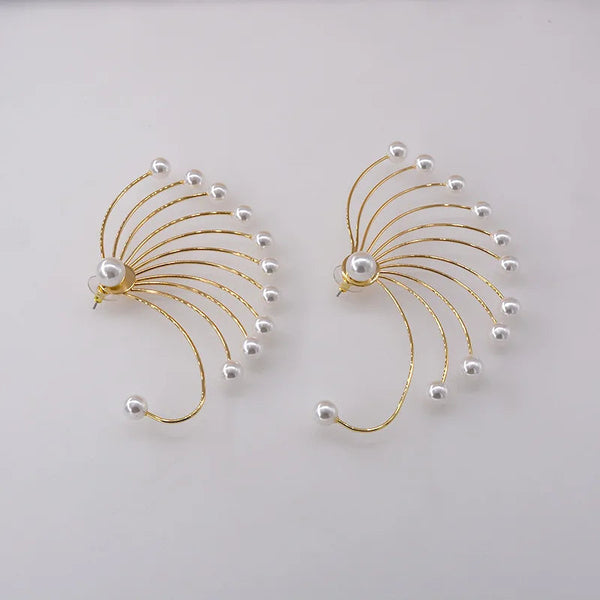 Veile Studios Personalized Pearl Fan Shaped Ear Loop Alloy Accessory For Various Occasions Earrings