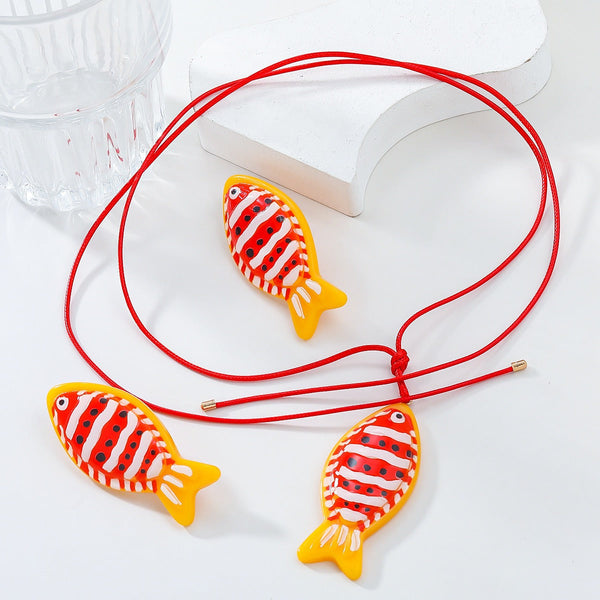 Veile Studios Fish Necklace Set Combination Women's Joker Pendant Accessories Earrings
