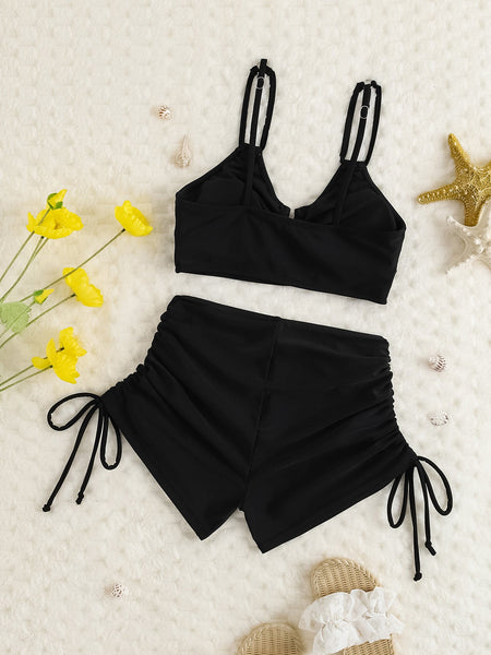 Drawstring Briefs Separated Swimsuit For Women Swimwear