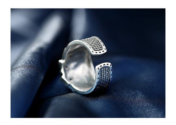 Silver Ring With Poker Pattern Opening For Men And Women Retro Unique Design Rings