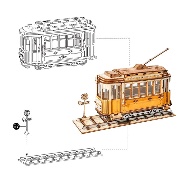 Puzzles Robotime Rolife Vintage Tramcar Model 3D Wooden Puzzle Toys For Children Kids Ad