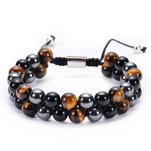 Veile Studios Natural Tiger Eye Stone Lava Double Row Bracelets