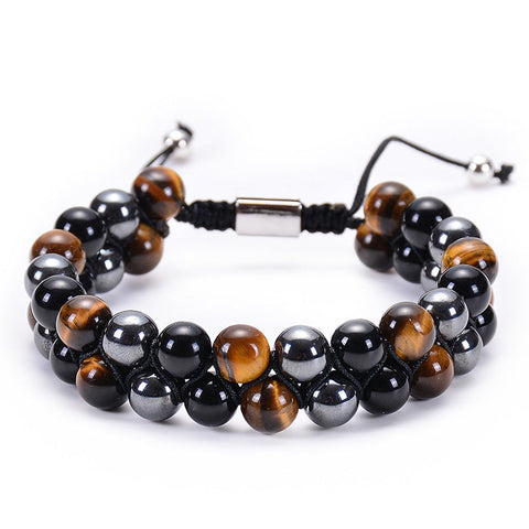 Veile Studios Natural Tiger Eye Stone Lava Double Row Bracelets