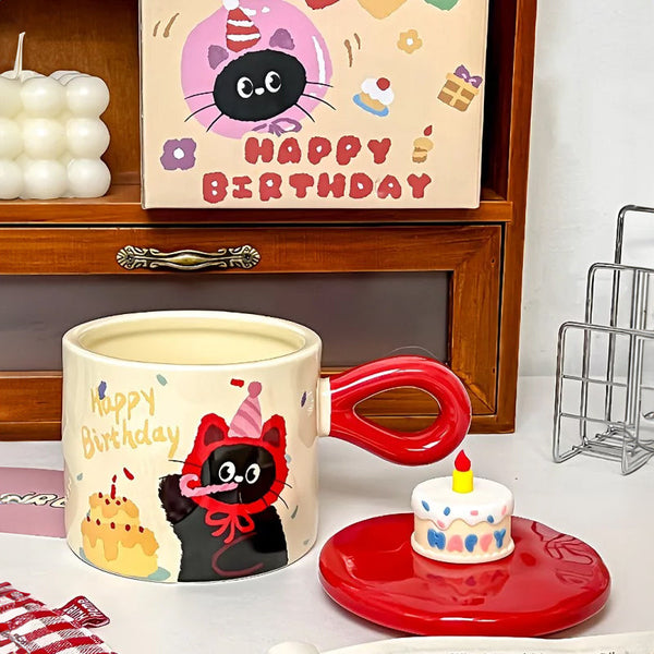 Adorable Cartoon Cat Themed Mug With Lid: Charming Gift Ideal For Office Coffee Or Water Mugs