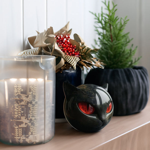 Black Cat Stone Statue (Resin Head Marble Texture): Healing Souvenir Gift Home/Office Desk Decor. Ornaments & Statues