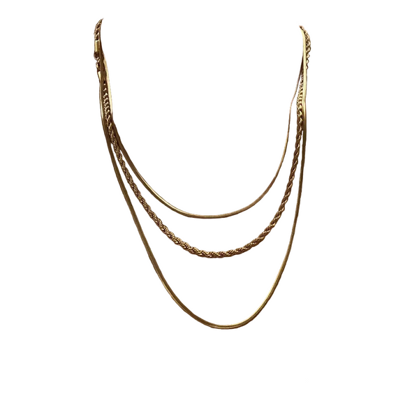 18K Gold Plated Titanium Steel Three Layered Necklace Necklaces & Pendants
