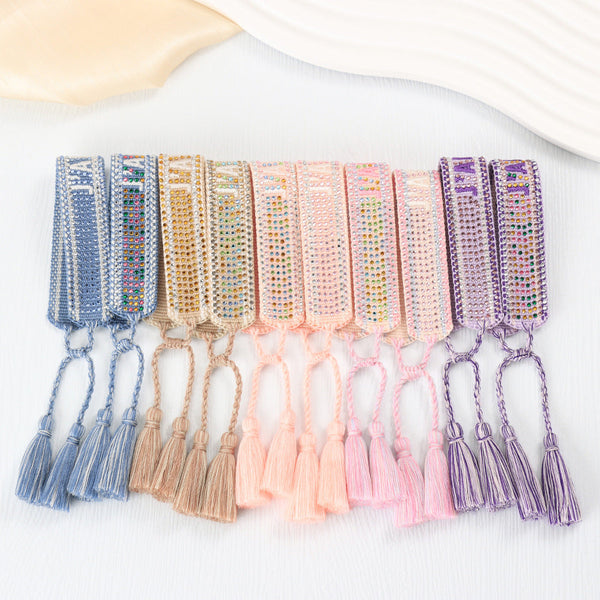 Cross Border Fully Ironed Colorful Diamond Woven Diy Bracelet Accessories For Women Creative Ethnic Embroidery Letter Rope Charms & Charm Bracelets