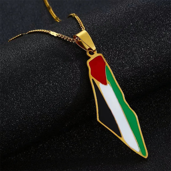 Veile Studios Titanium Steel Stainless Drip Glue Middle East Israel Palestine Map Pendant Necklace Necklaces & Pendants