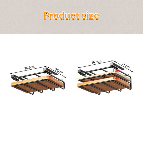 Under Cupboard Hanging Organizer: Hooks For Paper Towels Rags Plus Shelf Cutting Boards & Pot Covers Cabinets & Cupboards