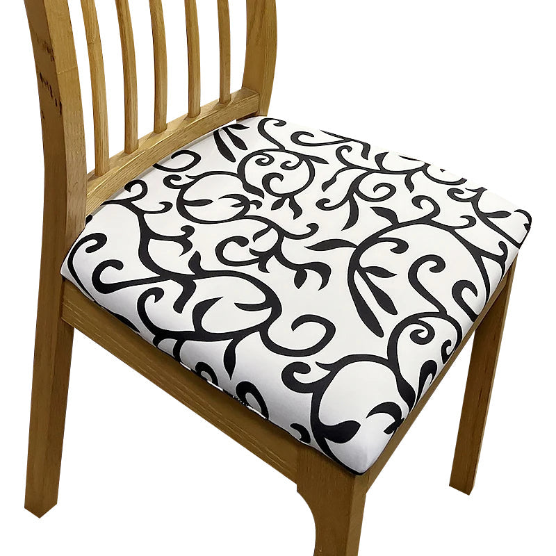 Chair Cover White Vines Print Stretch Seat For Dining Kitchen Slipcovers