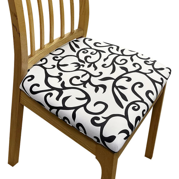Chair Cover White Vines Print Stretch Seat For Dining Kitchen Slipcovers
