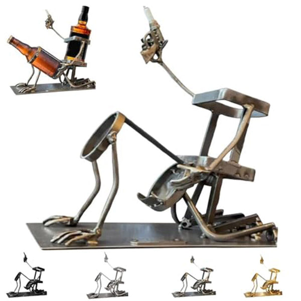 Skull 2 In 1 Bottle Stand: Holds Coke & Wine Metal Skeleton Holder Fun Bar Decor Other Barware