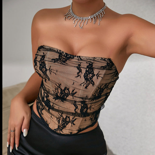 Party Lace Spicy Girl Exposed Back Tube Top Tops