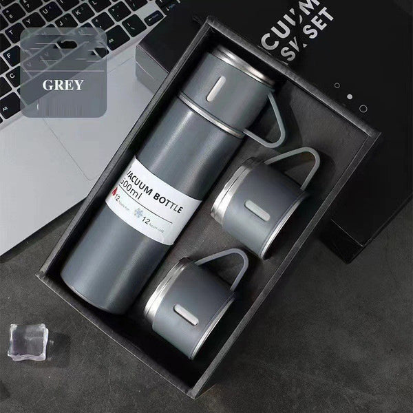A Cup Of Three Lid Vacuum Flask Portable Fashion Gift Box Set Stainless Steel Water Bottles & Vacuum Flasks