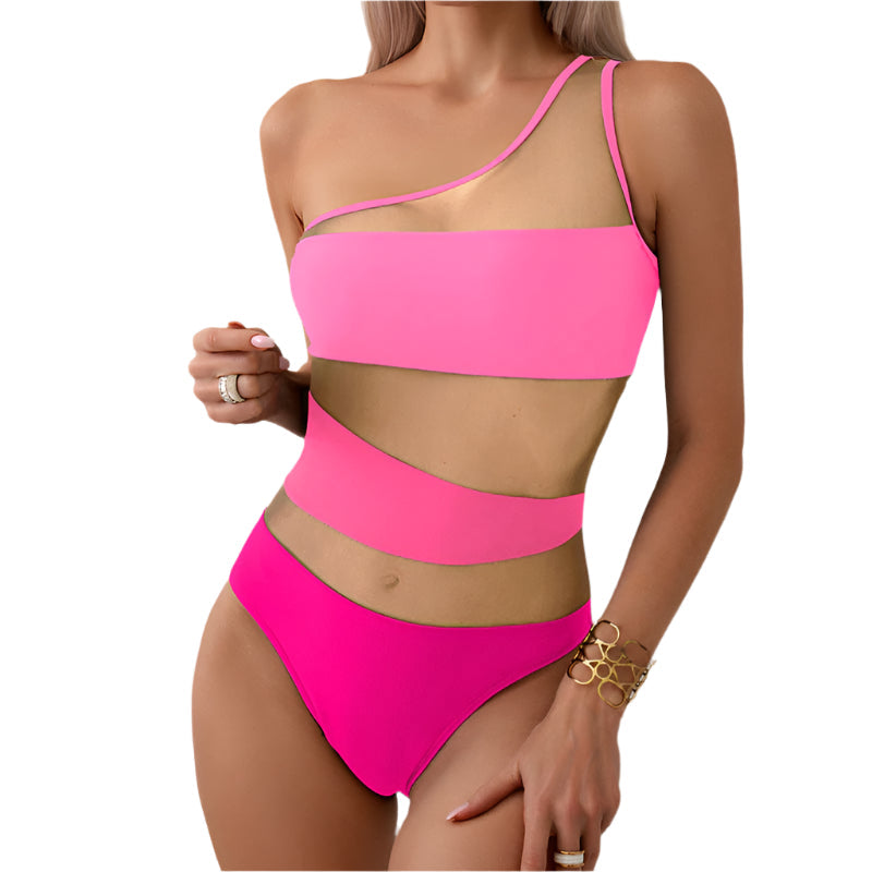 Women One Piece Mesh Patchwork Jumpsuit  Single Shoulder Jumpsuits Rompers & Playsuits