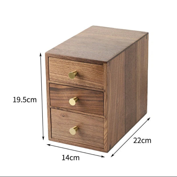 Solid Wood Drawer Desktop Storage Box Black Walnut Small Wooden Cabinet Storage Boxes