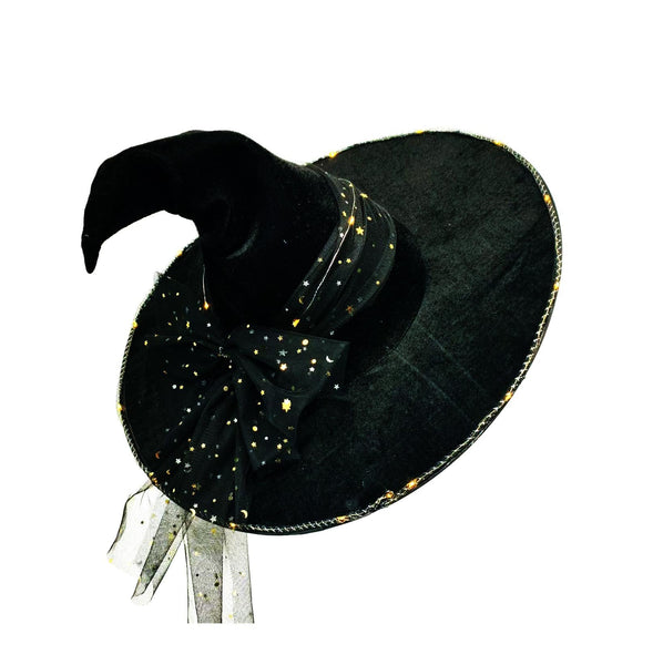 Halloween Wrinkled Witch Hat Party With Lights Black Velvet Makeup Props Hats