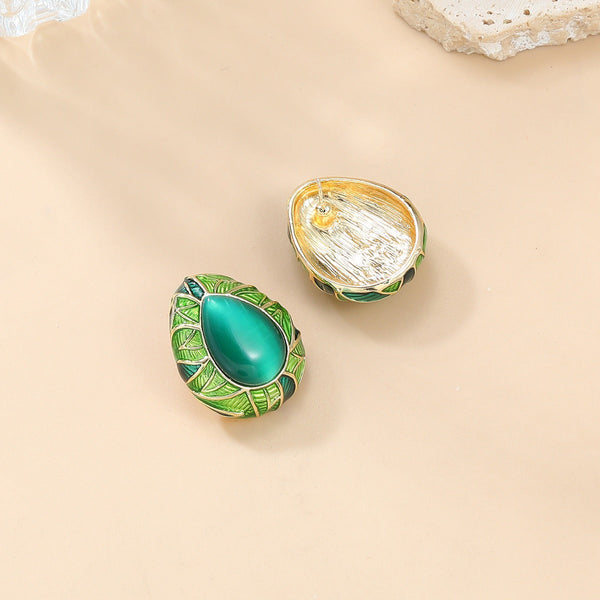Veile Studios Alloy Oil Drop Green Waterdrop Studs Suitable For Women Earrings