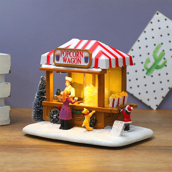 Cross Border New Christmas Light Up Musical House Food Cart Snow Hut Creative Decoration Ornament Gift Seasonal Decorations