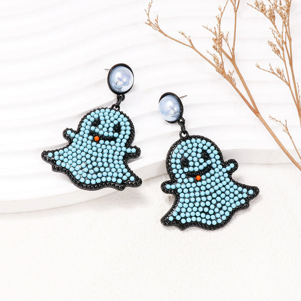 Veile Studios Cartoon Funny Cute Little Pearl Halloween Ghost Face For Festive Wear Earrings