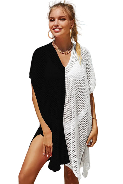 Openwork Contrast Slit Knit Cover Up Swimwear