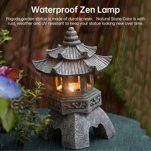 Solar Powered Zen Garden Decor Pagoda Lanterns & Statues Ornaments & Statues