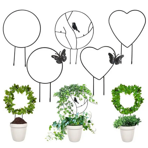 1Pc Plant Support Garden Stake Stand Round Vine Climbing Rack Ironheart Shaped Flower Trellis Frame Holder Plastic Decor Lawn Stakes