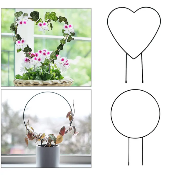 1Pc Plant Support Garden Stake Stand Round Vine Climbing Rack Ironheart Shaped Flower Trellis Frame Holder Plastic Decor Lawn Stakes