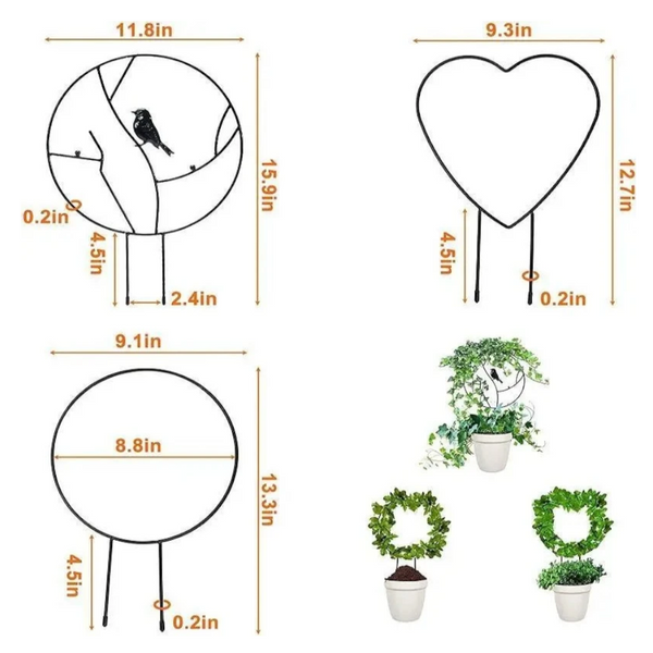 1Pc Plant Support Garden Stake Stand Round Vine Climbing Rack Ironheart Shaped Flower Trellis Frame Holder Plastic Decor Lawn Stakes