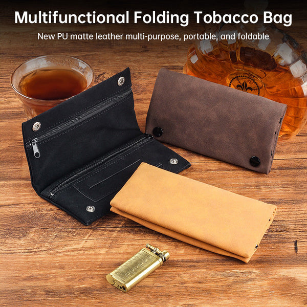 Handmade Brushed Leather Cigar Bag: Foldable Multifunctional Holds Lighter & Tobacco (Moisturizing) Bags
