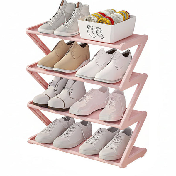 Z Shaped 4 Layer Shoe Organiser Space Saving Wall Corner Mount Stackable Adjustable Storage Shelf Shoe Organisers