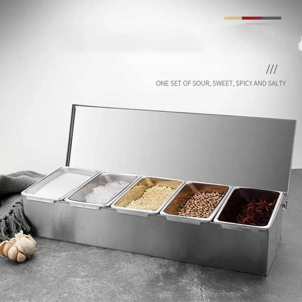 Stainless Steel 3/4/5 Section Ingredients Box Salt Sugar Cheese Sauce Seasoning Pizza Making Tool Snack Storage Spice Jars & Racks