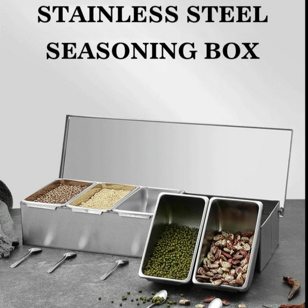 Stainless Steel 3/4/5 Section Ingredients Box Salt Sugar Cheese Sauce Seasoning Pizza Making Tool Snack Storage Spice Jars & Racks