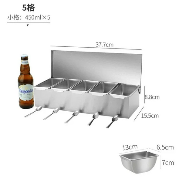 Stainless Steel 3/4/5 Section Ingredients Box Salt Sugar Cheese Sauce Seasoning Pizza Making Tool Snack Storage Spice Jars & Racks