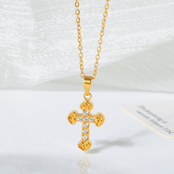 Cross Necklace For Women Simple And Colorfast Zircon Stainless Steel Collarbone Chain Titanium Necklaces & Pendants