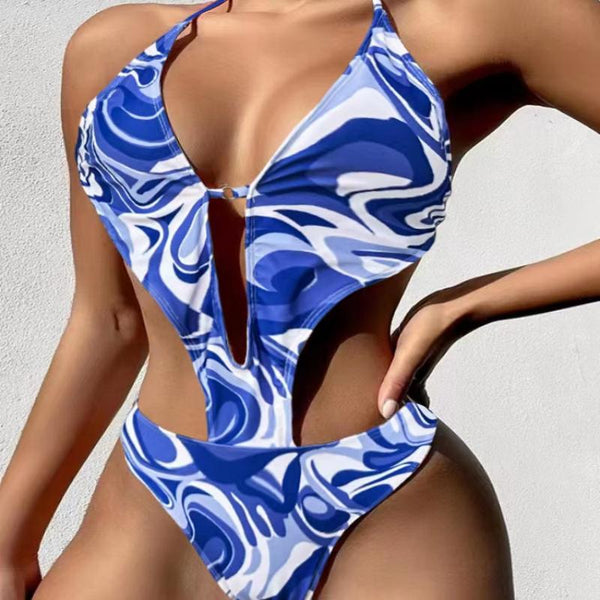 One Piece Printed Swimsuit Bikini Strap Swimwear