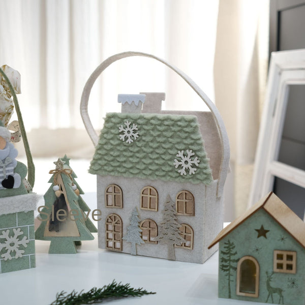 Christmas Jade Green Santa Snow House Felt Mini Apple Handbag Gift Bags