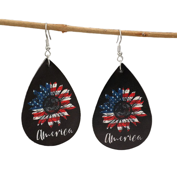 Pu Leather Sunflower Teardrop Shape Earrings