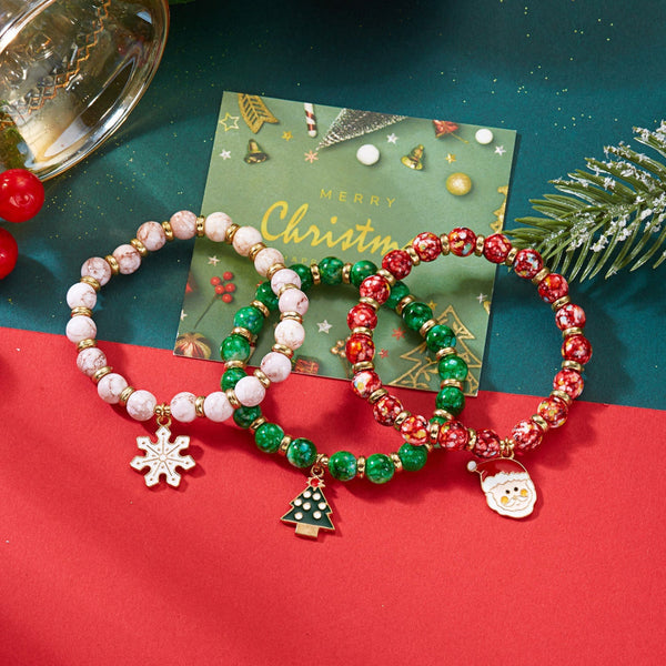 Creative Colorful Santa Claus Snowman Reindeer Beaded Stackable Bracelet Fashion Gift Bracelets