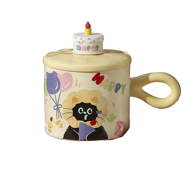 Adorable Cartoon Cat Themed Mug With Lid: Charming Gift Ideal For Office Coffee Or Water Mugs