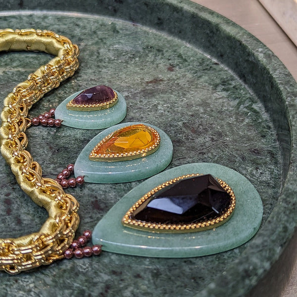 Veile Studios Heavy Duty Woven Cuban Retro Thick Chain Natural Stone Droplet Malachite Green Luxury Necklace Necklaces & Pendants