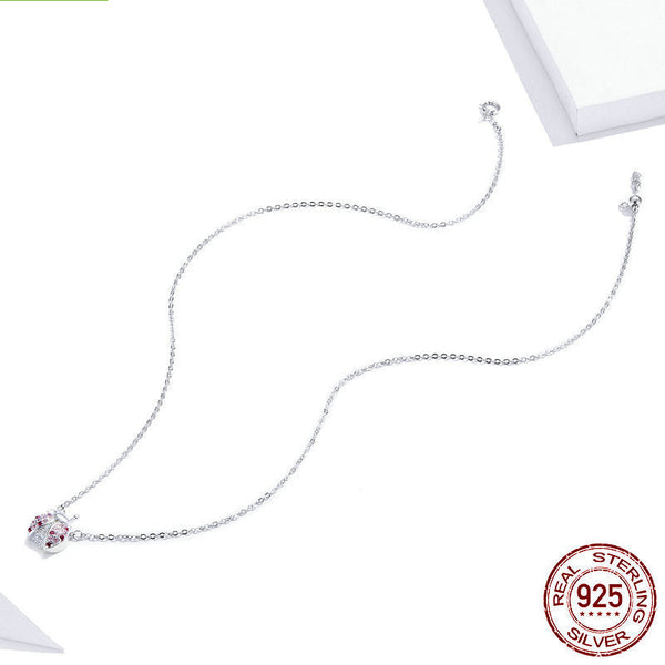 S925 Sterling Silver Necklace For Women White Gold Plated Pink Ladybug Pendant Necklaces & Pendants