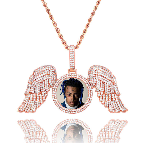 Angel Wings Large Diy Photo Frame Pendant Full Zircon Jewelry Hip Hop Necklace Gold Australia Accessories Necklaces & Pendants