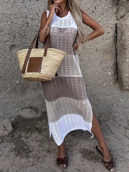 Slit Color Block Wide Strap Cover Up Tops