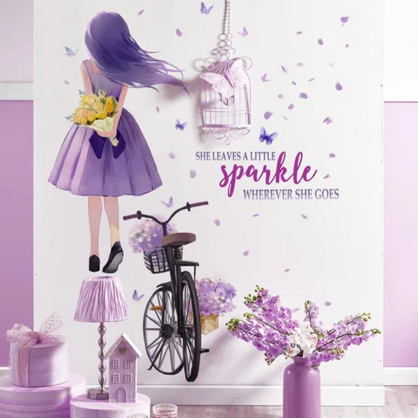 Cartoon Moon Butterfly Girl's Back Self Adhesive Wall Stickers For Kids Room Girls Decoration Bedroom Wall Decals & Stickers