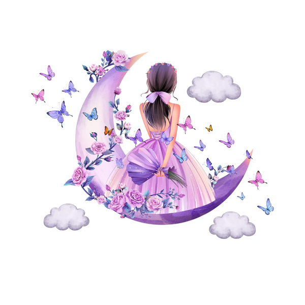 Cartoon Moon Butterfly Girl's Back Self Adhesive Wall Stickers For Kids Room Girls Decoration Bedroom Wall Decals & Stickers